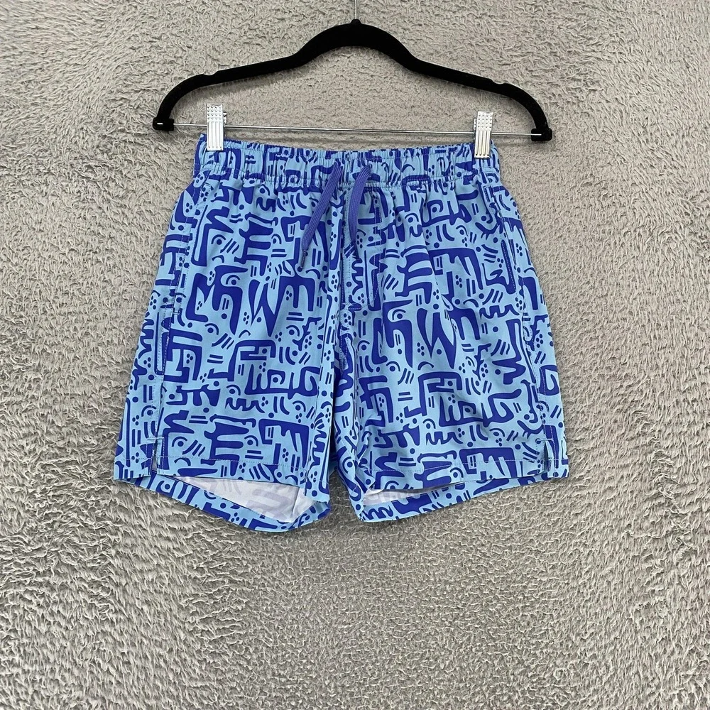 Bearbottom Swim Shorts Mens Small Blue Abstract‎ Print 5.5 Inseam Lined Trunks
